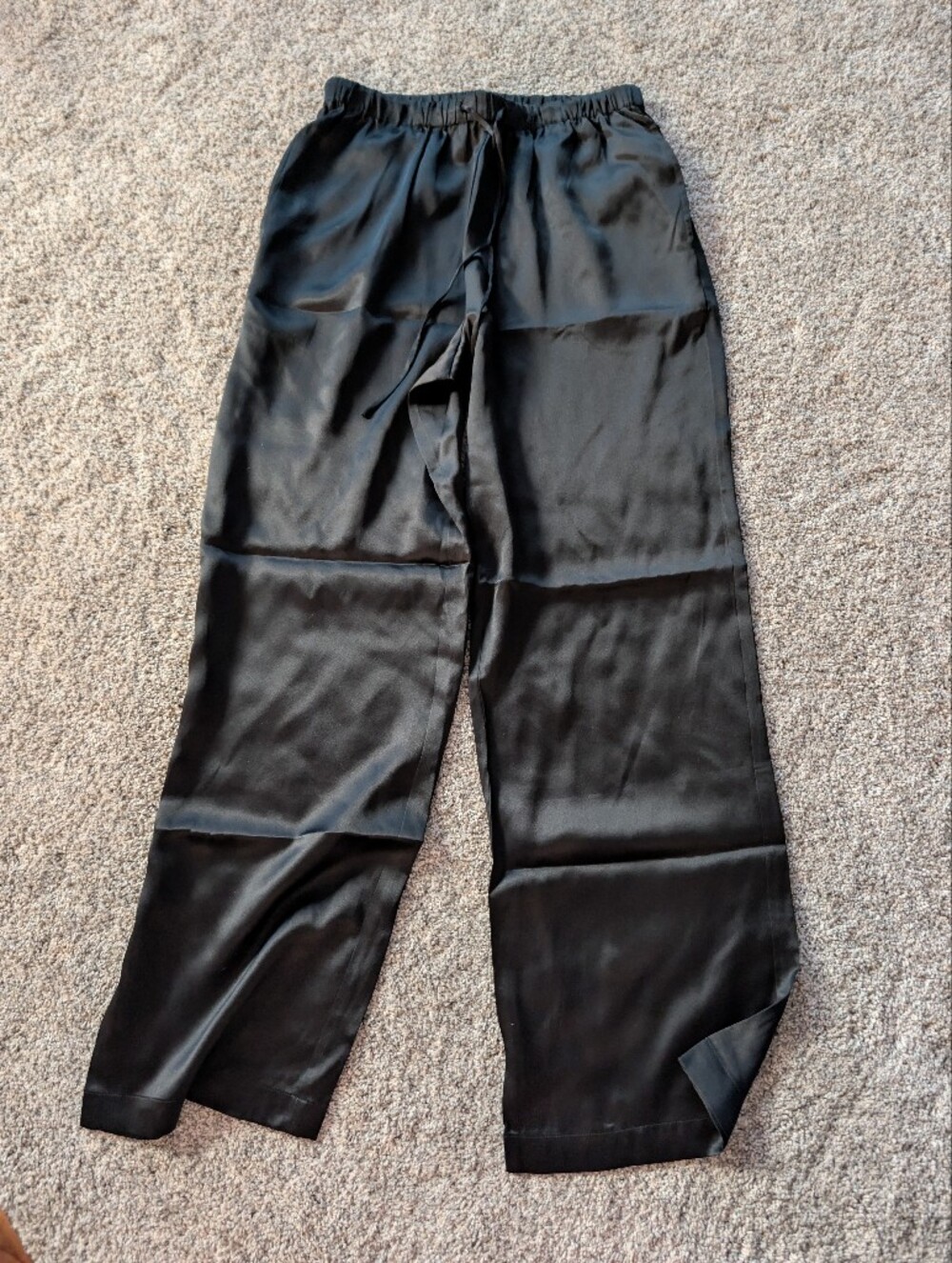 Quince 100% Washable Silk Drawstring Wide Leg Pants Black S NWOT